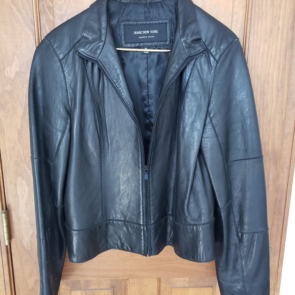 Andrew Marc Lambskin Leather Moto Jacket Black